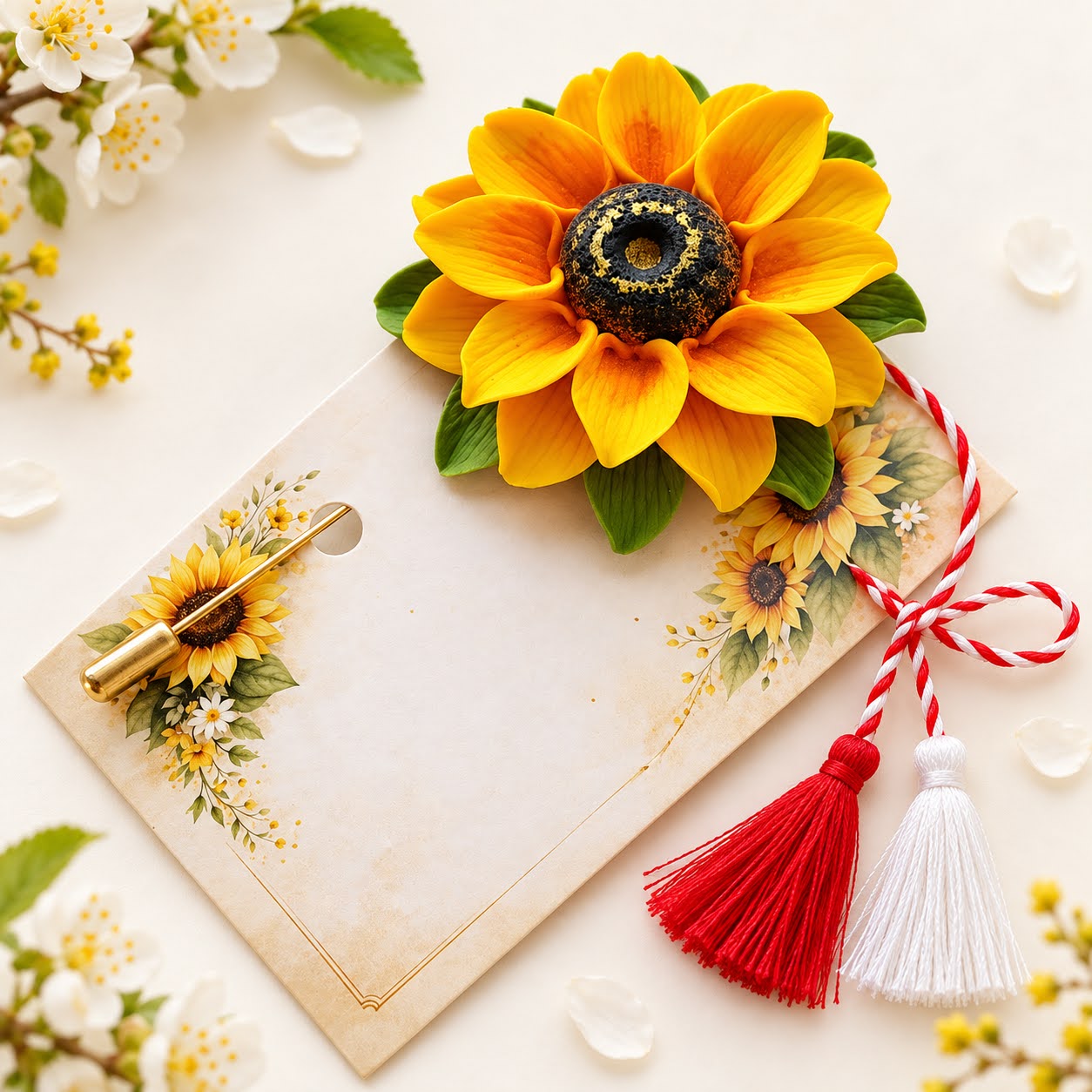 Martisor floarea soarelui - brosa mare, handmade