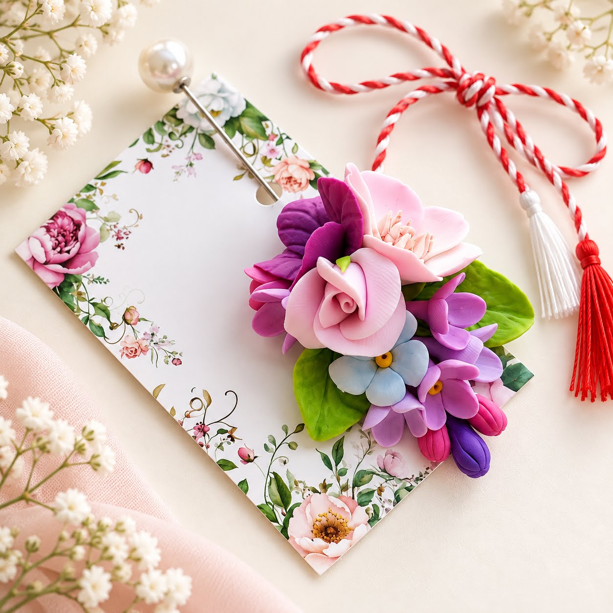 Brosa cu ac si perla - Buchet de flori in degradeuri pastelate - modele unicat