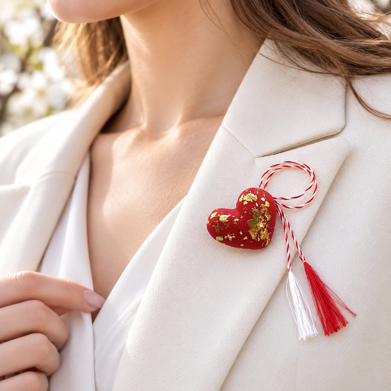 Brosa martisor - inimoara cu accente aurii - culori multiple