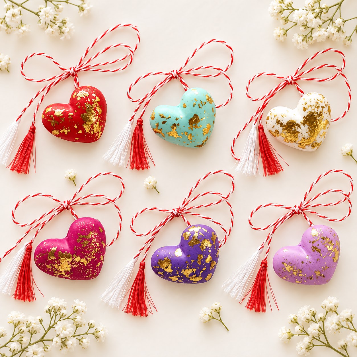 Brosa martisor - inimoara cu accente aurii - culori multiple