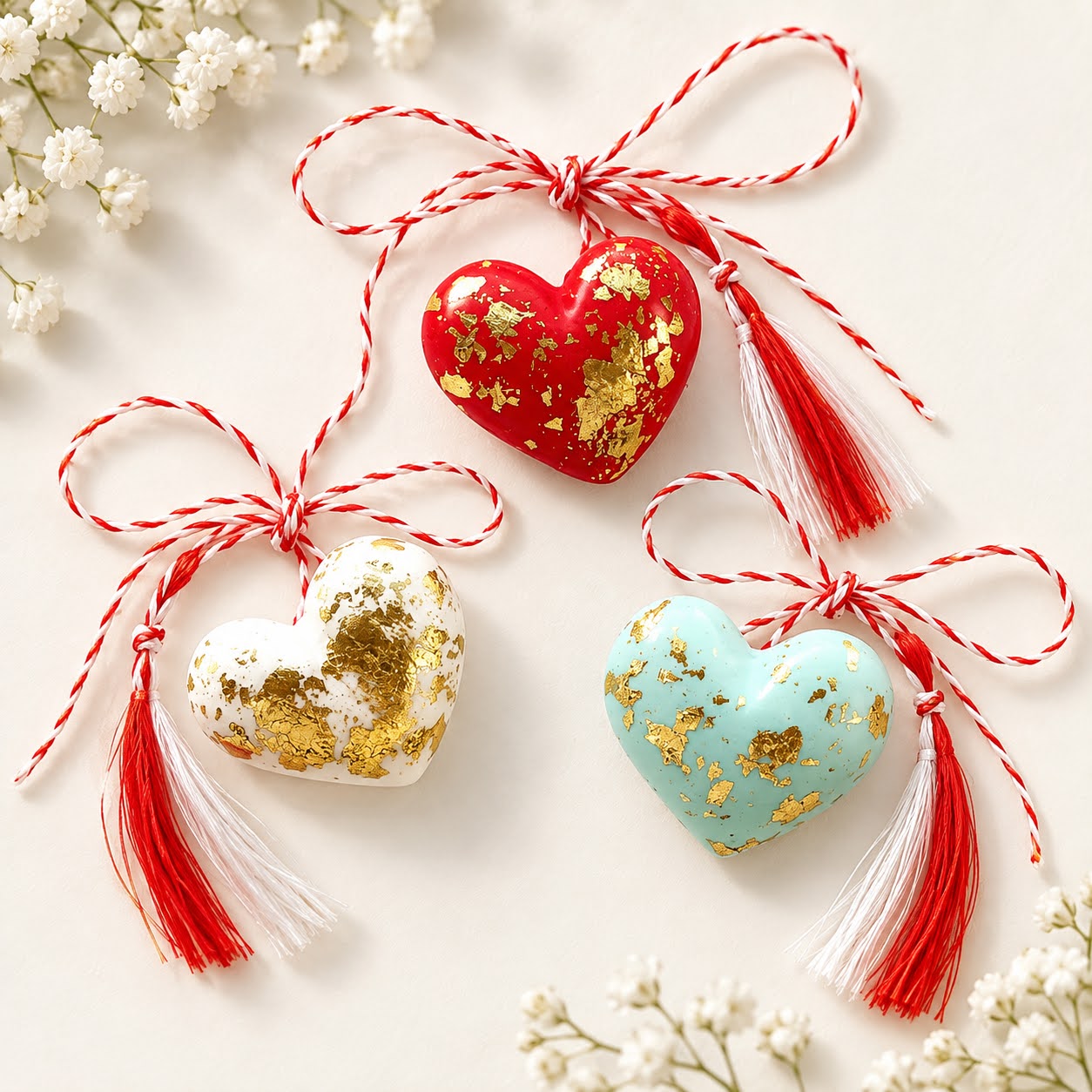 Brosa martisor - inimoara cu accente aurii - culori multiple