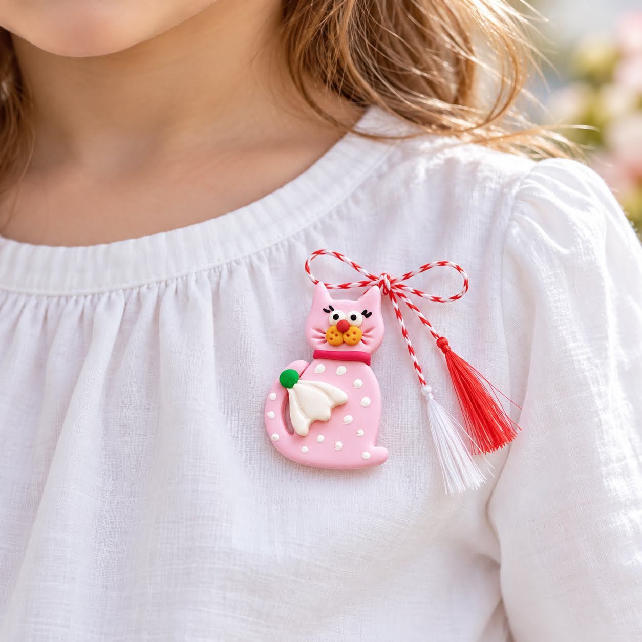 Martisor Pisica Aristocrată - Broșă Elegantă cu Ghiocel