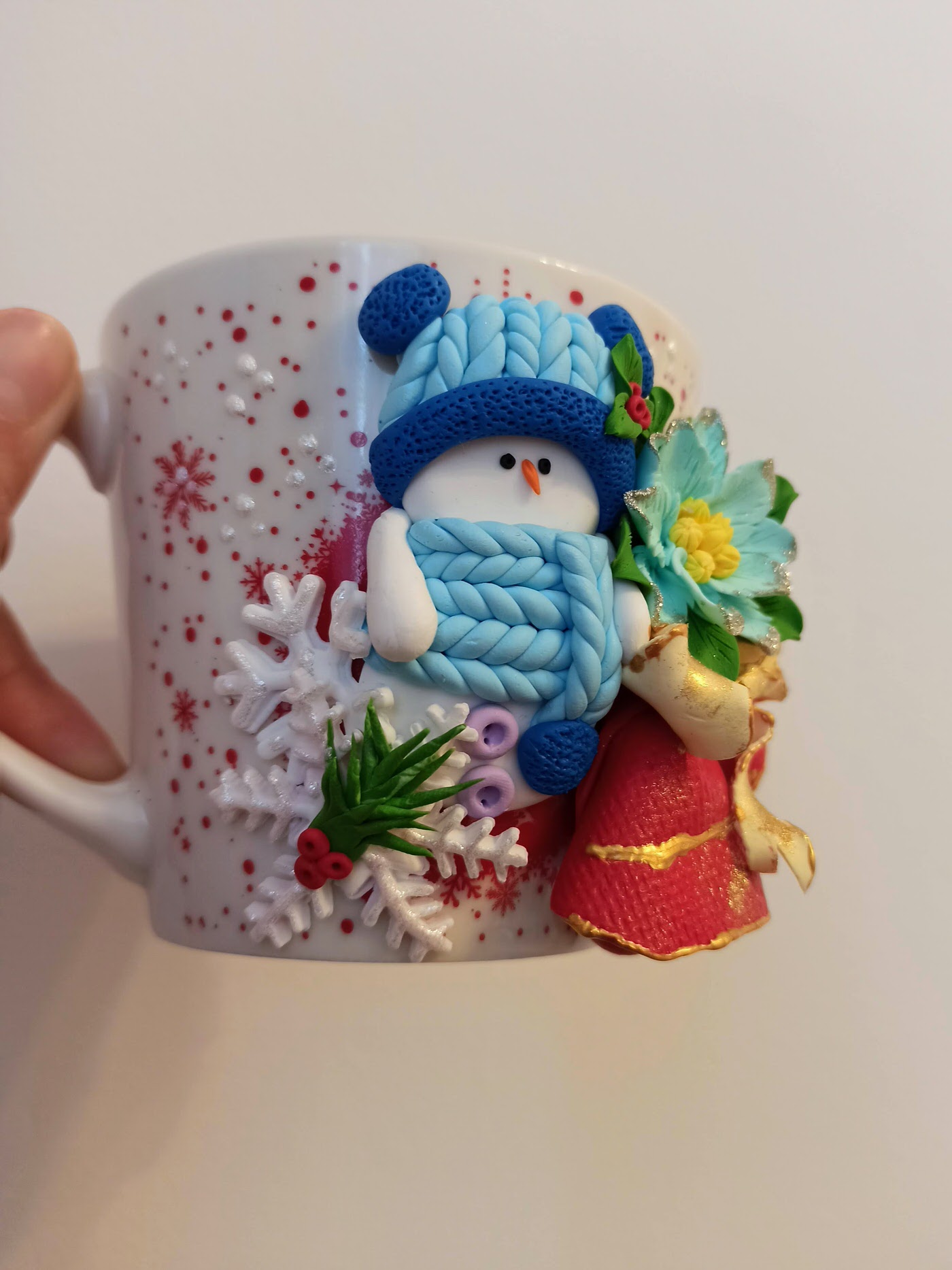 Cană personalizată de Crăciun în formă de om de zăpadă și clopoței
