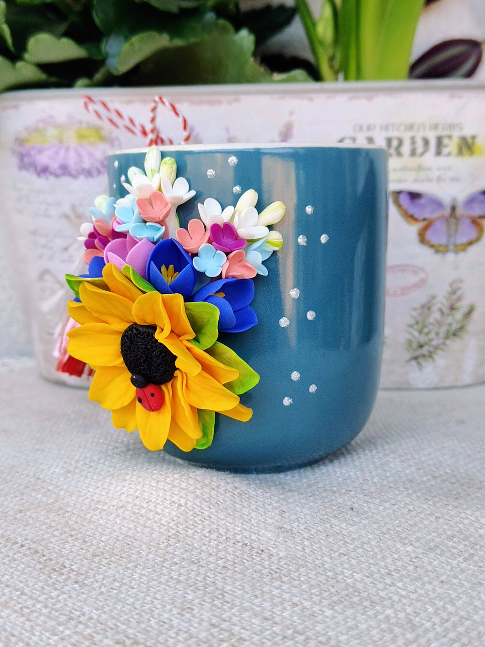 Cană flori 3D - buchet de floarea soarelui