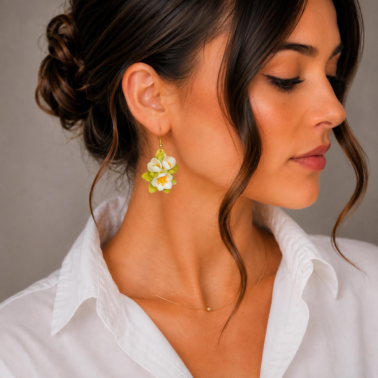 Cercei statement - model floral - lămâiță