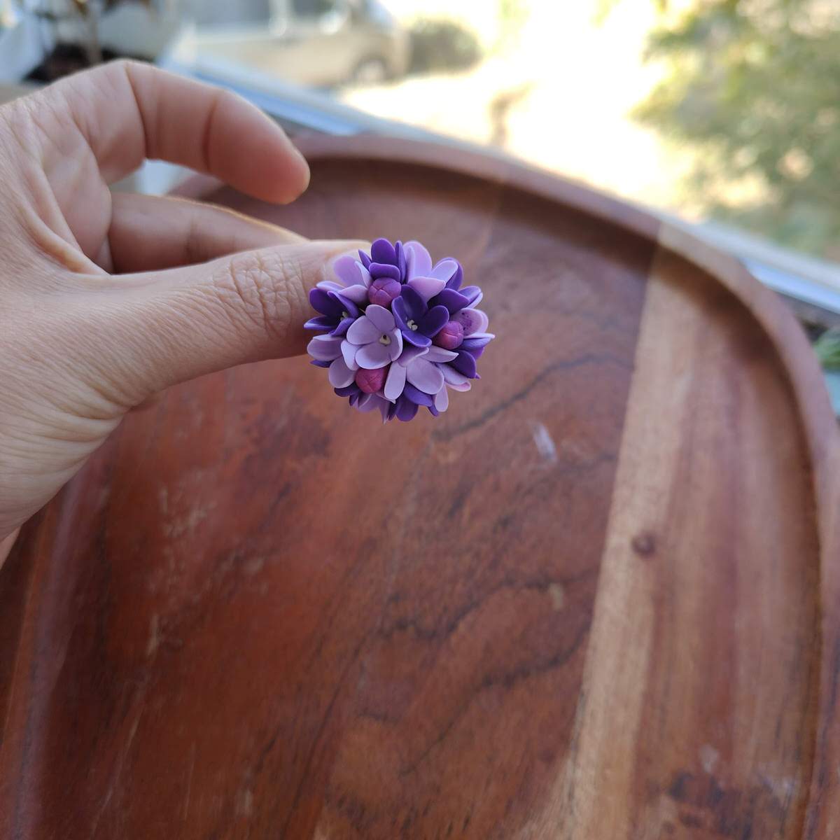 Cercei statement - floare de liliac - nuanțe de roz și mov