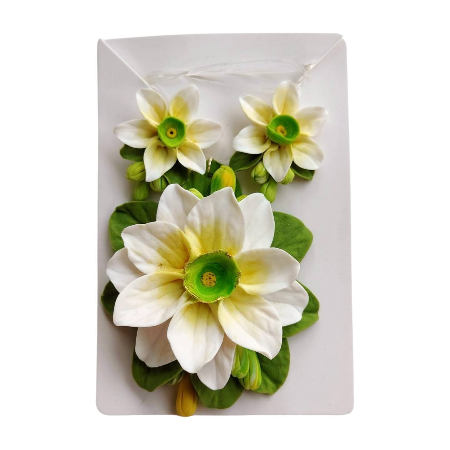 Set handmade pandantiv și cercei flori verde crud
