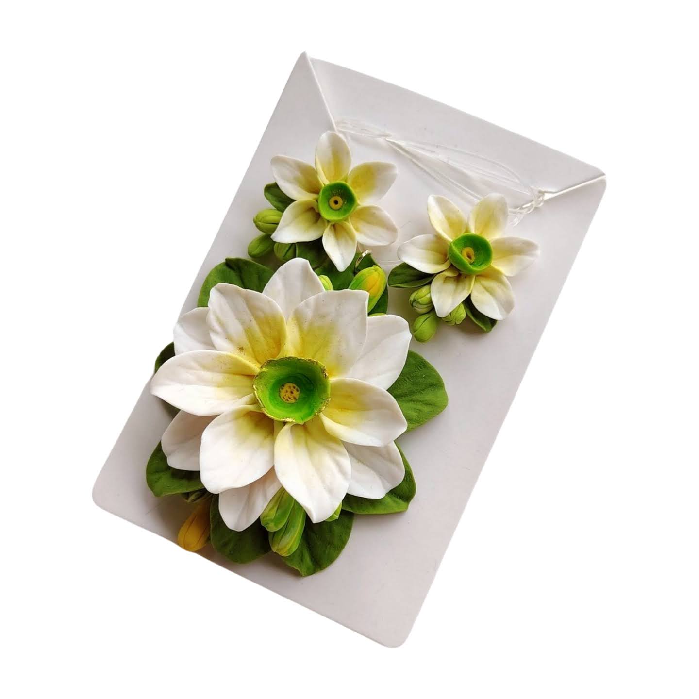 Set handmade pandantiv și cercei flori verde crud