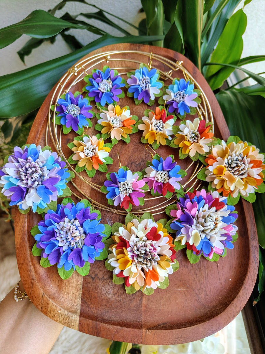 Set handmade pandantiv și cercei cu flori multicolore