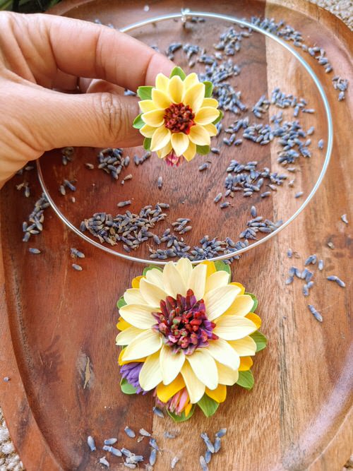 Set handmade pandantiv și cercei flori galben