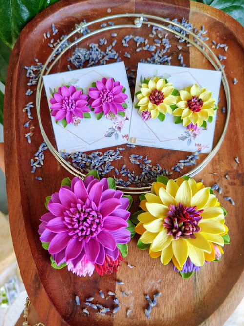 Set handmade pandantiv și cercei flori galben