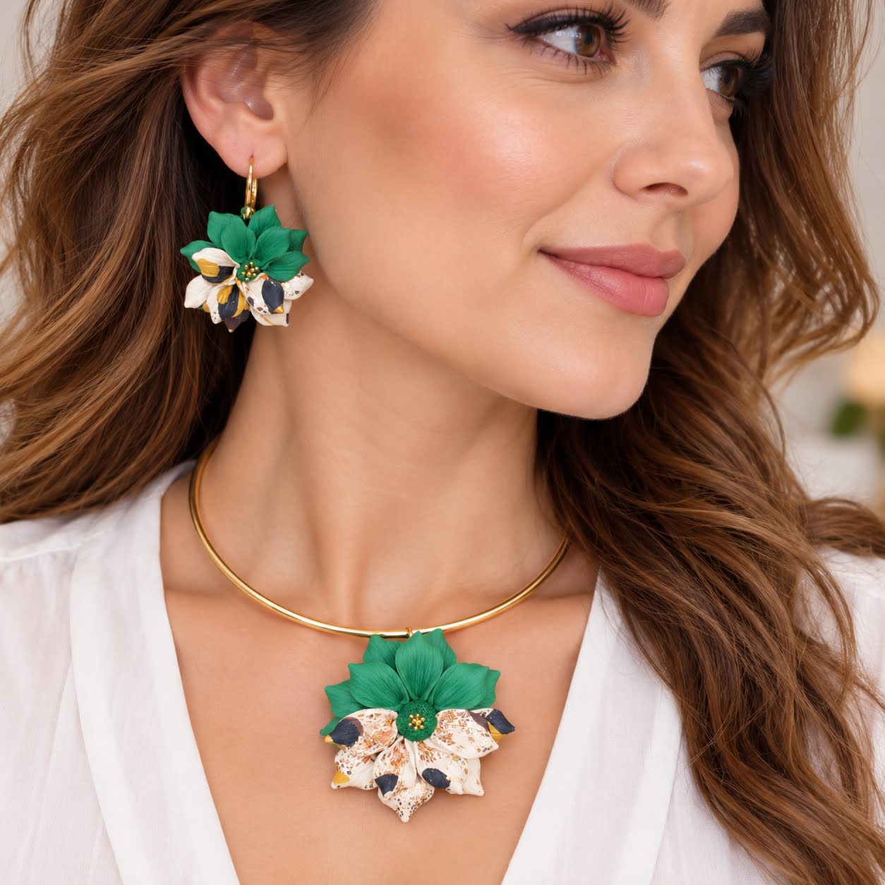 Set handmade pandantiv și cercei nuante de verde