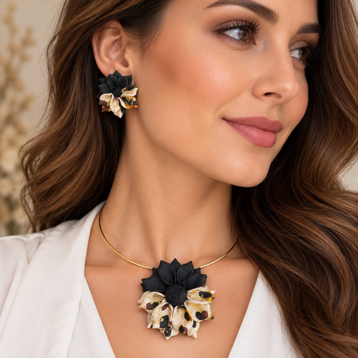 Set Bijuterii Handmade – Black chrysanthemum
