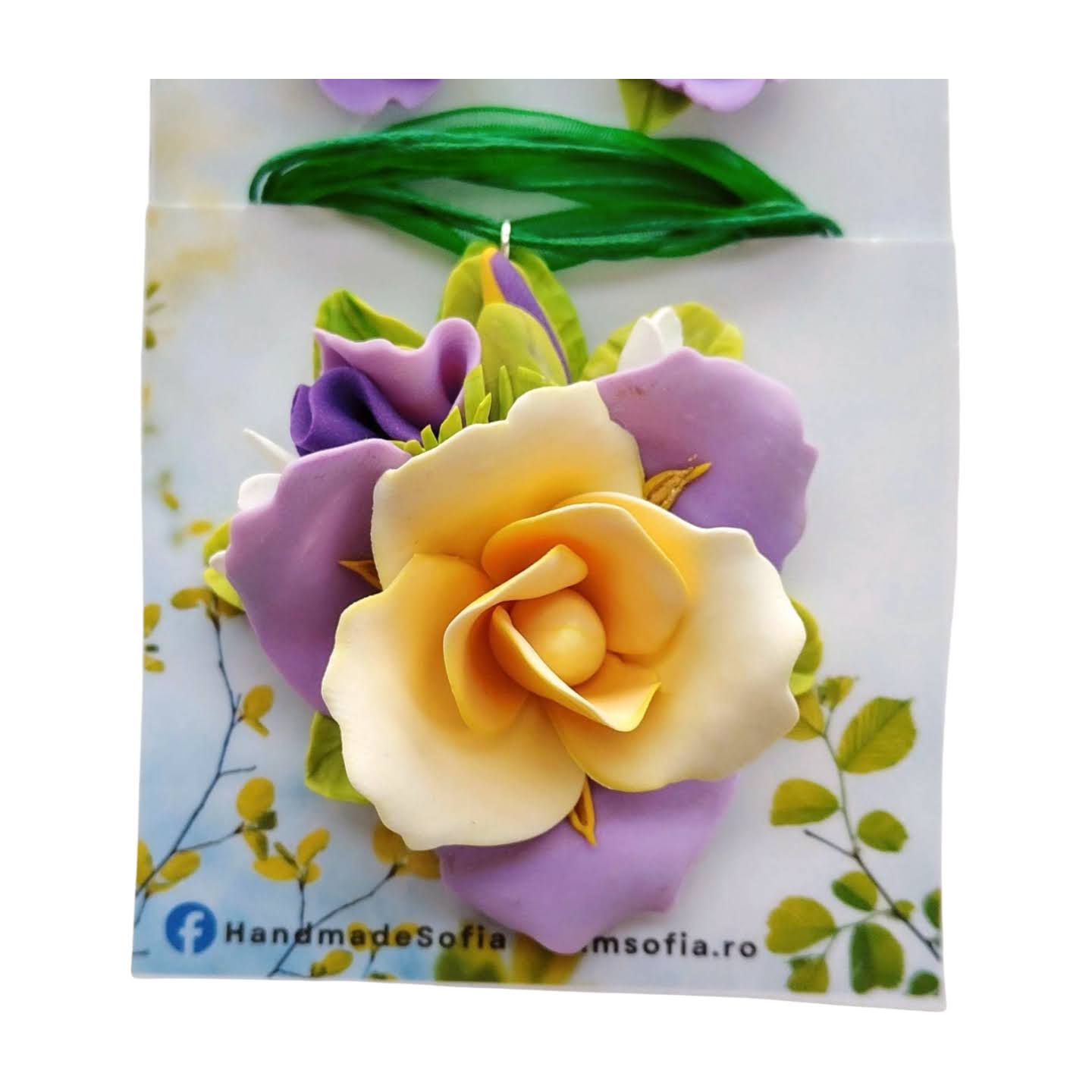 Set handmade pandantiv și cercei cu accente mov
